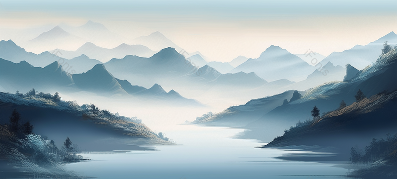 一层层山仙境蓝色山水水墨画中国风背景,插画/手绘图,插画/手绘图库,插画/手绘图下载,插画/手绘